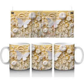 Resim Altın Mekanik Kelebek Deseni – Baskılı Kahve Kupası 