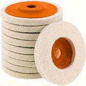 Resim Üç adet 4 inçlik parlatma diski, metal, ahşap, plastik, seramik ve cam için uygun - Tülbentten yapılmışır, turuncu arka ve beyaz yüzeyli, açılı taşlama makineleri ve elektrikli araçlarla çalışmak için tasarlanmıştır. 
