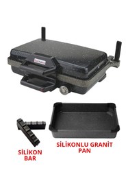 Resim Sermelex Silex Granit Grill (SİYAH) Pan Dahil Bazlama Lahmacun Pizza Izgara Tost Makinesi 
