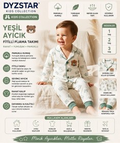 Resim DYZSTAR Bebek ve Çocuk Yeşil Ayıcık Desenli Fitilli Kaşkorse Pijama Takımı Uzun Kollu Rahat Kalıp 1-2-3 Yaş 