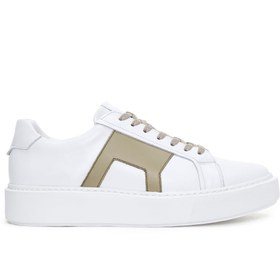 Resim Erkek Beyaz Yeşil Desenli Deri Kalın Tabanlı Sneaker 