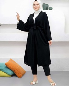 Resim CNG MODA Kuşaklı Aerobin Geniş Kollu Oversize Kimono 