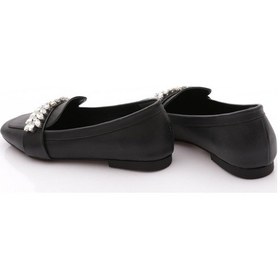 Resim Dgn 50085-23y Kadin Kristal Taşli Tokali Loafer Siyah Cilt 