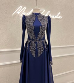 Resim Couture Simone Plisesiz Tesettür Abiye - Lacivert / 48 