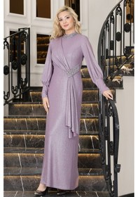 Resim Raika Moda Şık Taş Detaylı Açelya Tesettür Abiye Lavanta 