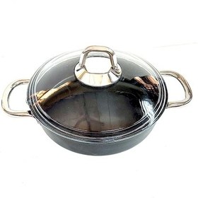 Resim Çelik Kulplu Titanyum Granit Basık Karnıyarık Pilav Tenceresi 30 Cm Siyah 