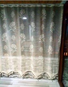 Resim Buldan Tül Perde El Işi Dantelli Naturel Gül Çiçek Desen(190X100) 