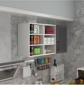 Resim Kenzlife Hazır Mutfak Dolabı Nane90 Gri Mod2 90 120 32 Mebran Kapak Suntalam Gövde Beyaz 