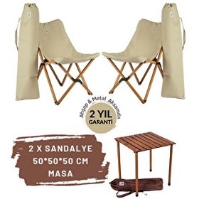 Resim Bag The Joy Kahverengi İskelet Bej Kılıf 50x50x50 CM Kahverengi Masa Ahşap Katlanır Masa Sandalye Seti 