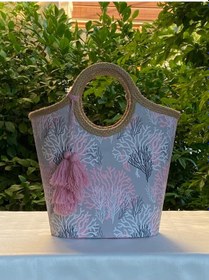 Resim Jüt Hasır Pembe Mercan Plaj Çantası Pembe 