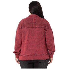 Resim Büyük Beden Pis Dikişli Fermuarlı Yırtmaçlı Parça Boyalı Bordo Sweatshirt-bordo Bordo 