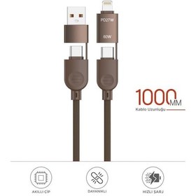 Resim U17 4 İn 1 Type-c To Type-c -ligthning -usb Örgü 87w Şarj Kablosu 