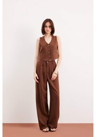 Resim DeFacto Wide Leg Fermuarlı Normal Bel Standart Boy Geniş Paça Keten Karışımlı Palazzo Pantolon E6210AX25SPBN254 
