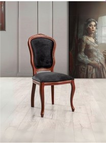 Resim Victoria Ahşap Oymalı Country Sandalye Ceviz - Sİyah 