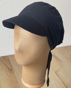 Resim Safari Kadın Şapkası , Bağlamalı Eşarplı Şapka Plaj Şapkası Siperli Bandana Şapka Siyah 