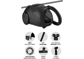 Resim Goldmaster Micro Siyah 2,5 Litre Kapasiteli Yıkanabilir Toz Torbalı 5 Yıl Garantili Elektrikli Süpürge 