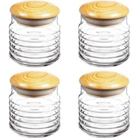 Resim Paşabahçe 43163 4 Lü Babylon Ahşap Kapaklı Kavanoz 630Cc 