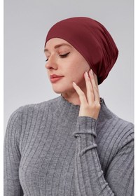 Resim Sonbaharmoda Kadın Tesettür Hazır Pratik Geçmeli Bone Lastikli Kaymaz Bordo Bordo 