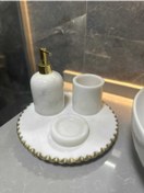 Resim Sümeyra Marble Art Luxury White Golden - Doğal Beyaz Mermer Banyo Seti | 4 Parça |gold| 