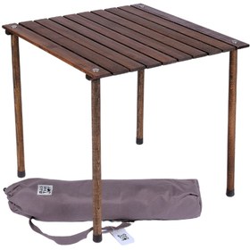 Resim Bag The Joy Ahşap Katlanır Kamp Masa Sandalye Seti 60x60x55 cm | Bahçe , Balkon| Çantalı | Kahverengi – Koyu Gri 