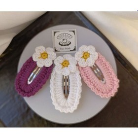 Resim Papatya Çiçek Mor Beyaz Açık Pembe 3 Lü Çıt Çıt Toka Seti,el Örgü Çok Renkli 