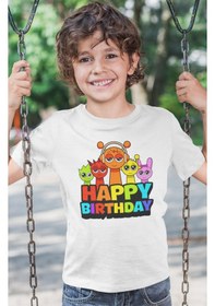 Resim Sevbano Sprunki Doğum Günü Baskılı Unisex Çizgi Film Çocuk Tişört 1-12 Y Beyaz 