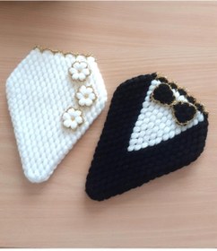 Resim Genel Markalar Çeyizlik El Örgüsü 2'li Siyah Beyaz Gelin Damat Lif Seti Çilek Model 