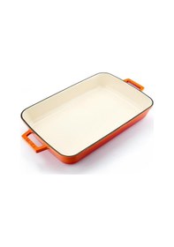 Resim Lava Döküm Dikdörtgen Rosto Ve Fırın Tepsisi Döküm Demir Yekpare Çift Kulplu Edition Serisi Ölçü 26x40cm Turuncu 