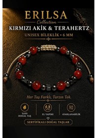 Resim Sertifikalı Bayrak Kırmızı Akik Terahertz Bileklik - 6 Mm Doğal T Çok Renkli 