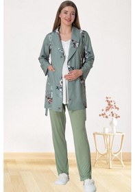 Resim Mecit Pijama Mecit 5804 Elisa Yeşil Sabahlıklı Lohusa Pijama Takımı 
