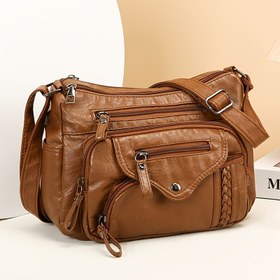 Resim Kadınlar İçin Yumuşak Crossbody Çanta - Şık Kahverengi Omuz Çantası, Çoklu Fermuarlar, Ayarlanabilir Askı & Dekoratif Dikiş, Günlük Kullanım İçin Mükemmel, Güvenli Temel Çanta | Zarif Görünüm | Ayarlanabilir Askı Çok Yönlü Taşıma Seçenekleri Sunar 