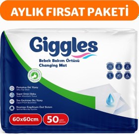 Resim Giggles Bebek Bakım Örtüsü 60x60 Alt Açma Bezi 5 Paket 50 Adet 