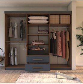 Resim Metalia Gm 823 Lavinya 6 Kapılı 2 Çekmeceli Antrasit Gri Gardrop 