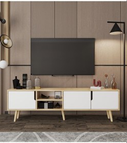 Resim Latina Ahşap Ayaklı Tv Ünitesi Tv Sehpası 180 Cm Safir Meşe - Beyaz Safir - Beyaz 