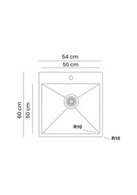 Resim Livinox 50x50 Aynalı Tek Gözlü Pollisajlı Tezgah Üstü Paslanmaz Çelik Eviye Inox 