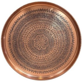 Resim 62 Cm El İşlemeli Otantik Desenli Kalın Urfa Bakır Tepsi + Katlanabilir Sehpa - Bakır-tps497 Antik Bakır 