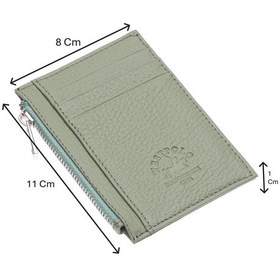 Resim Westpolo Ivo Fermuarlı Bozuk Para Bölmeli Unisex Hakiki Flötr Deri Kartlık - Mint Yeşili 