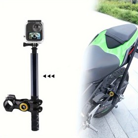 Resim Motorsiklet selfie çubuğu tutma braketi kurulumu, ayarlanabilir uzunluklu kamera braketi, 1/4 inç vida değiştirme, monopod ile hızlı serbest bırakma braketi, Insta360, DJI cep telefonu braketi için uygun, bisiklet sabitleme aksesuarları 