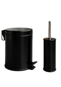 Resim Berta 2'li Beyaz Banyo Seti Çöp Kovası Tuvalet Fırçası - Mini Boy Çöp Poşeti Hediyelidir Siyah 
