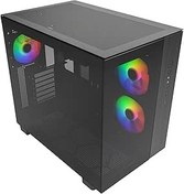 Resim MONTECH King 65 PRO ATX Mid Tower oyun bilgisayarı kasası, çift hazne, yüksek hava akışı file paneller, RTX 40 serisini destekler, önceden yüklenmiş 3 ARGB fan, aletsiz erişim, renkli cam, siyah 