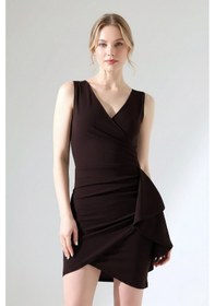 Resim Defymoda Kadın Volanlı Mini Modern Tasarım Elbise Kahverengi 