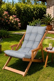 Resim Reyo Bysay Puf Minderli Ahşap Kademeli Şezlong Bahçe&Balkon&Teras&Plaj Katlanır Şezlong Naturel Gri 