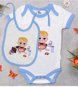 Resim Bk Kids Little Boss Tasarımlı Mavi Bebek Body Zıbın Ve Mama Önlüğ Çok Renkli 