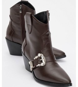 Resim Luvi Shoes Any Kahve Cilt Taşlı Hakiki Deri Kadın Topuklu Bot Kahverengi Deri 