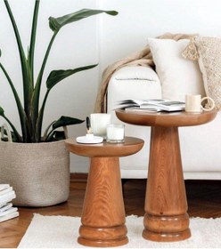 Resim ASELYA HOME Wood 2’li Set Mantar Yan Sehpa Ahşap Çiçeklik Fiskos Orta Sehpa 