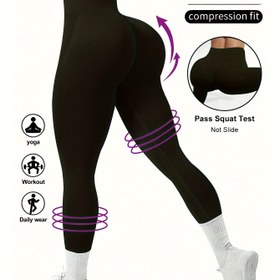 Resim Tek Renkli Dikişsiz Yoga Taytı, Yüksek Bel Fitness Koşu Antrenman Spor Pantolonu, Kadın Aktivewear Geniş Bel Bandı 
