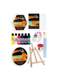 Resim Kare Yuvarlak Ve Altıgen Tuval 30 Cm 6 Renk Akrilik Boya Şövale 1 Paket 30x30 Cm Arkadan Zımbalı Astarlı Resim Tuvali 