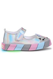 Resim Kiko Kids Gilan Cırtlı Işıklı Kız Bebek Babet Ayakkabı Gümüş 