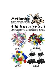 Resim 4 Lü Kırtasiye Seti Mandal Raptiye Ataç Harita Çivisi 1 Paket Metal Kıskaç Klips Okul Ofis Büro Seti 