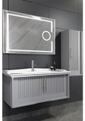 Resim Sagra 100 Cm Banyo Dolabi Mercekli Led Ayna - Gri (Boy Dolap Dahil) Çok Renkli 